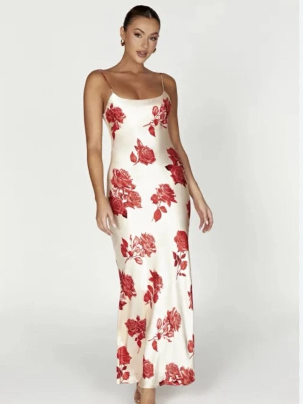 Meshki Rosalie Satin Maxi Dress - Red/Cream - XS